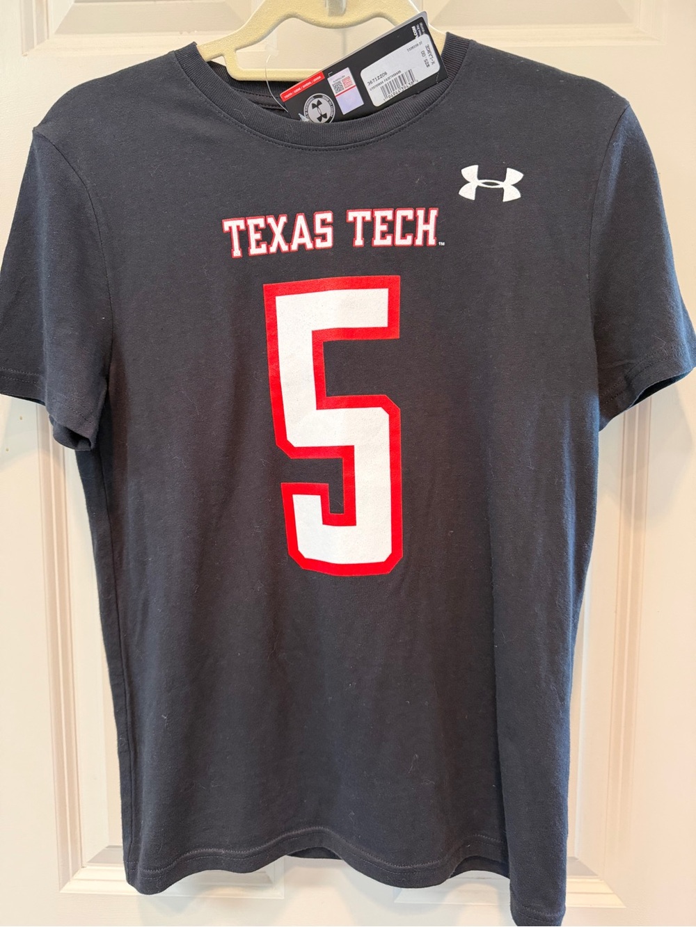 Under Armour Black Texas Tech Short Sleeve Tee with Red & White Number 5 Mahomes